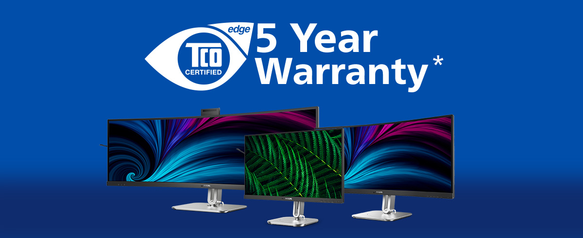 Monitores Philips con certificación TCO y cinco años de garantía.