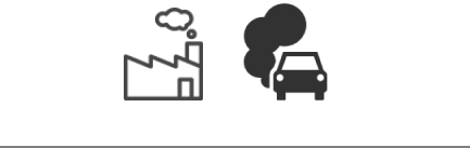Iconos de fábrica y coche con humo